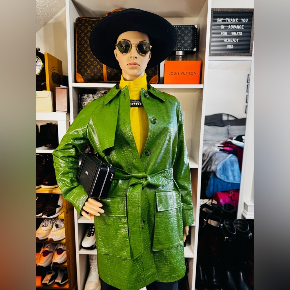 Green Faux Crocodile Trench Coat